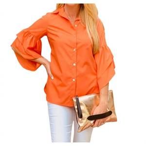 NEW MINAN WONG camellia tier sleeve shirt in tangerine